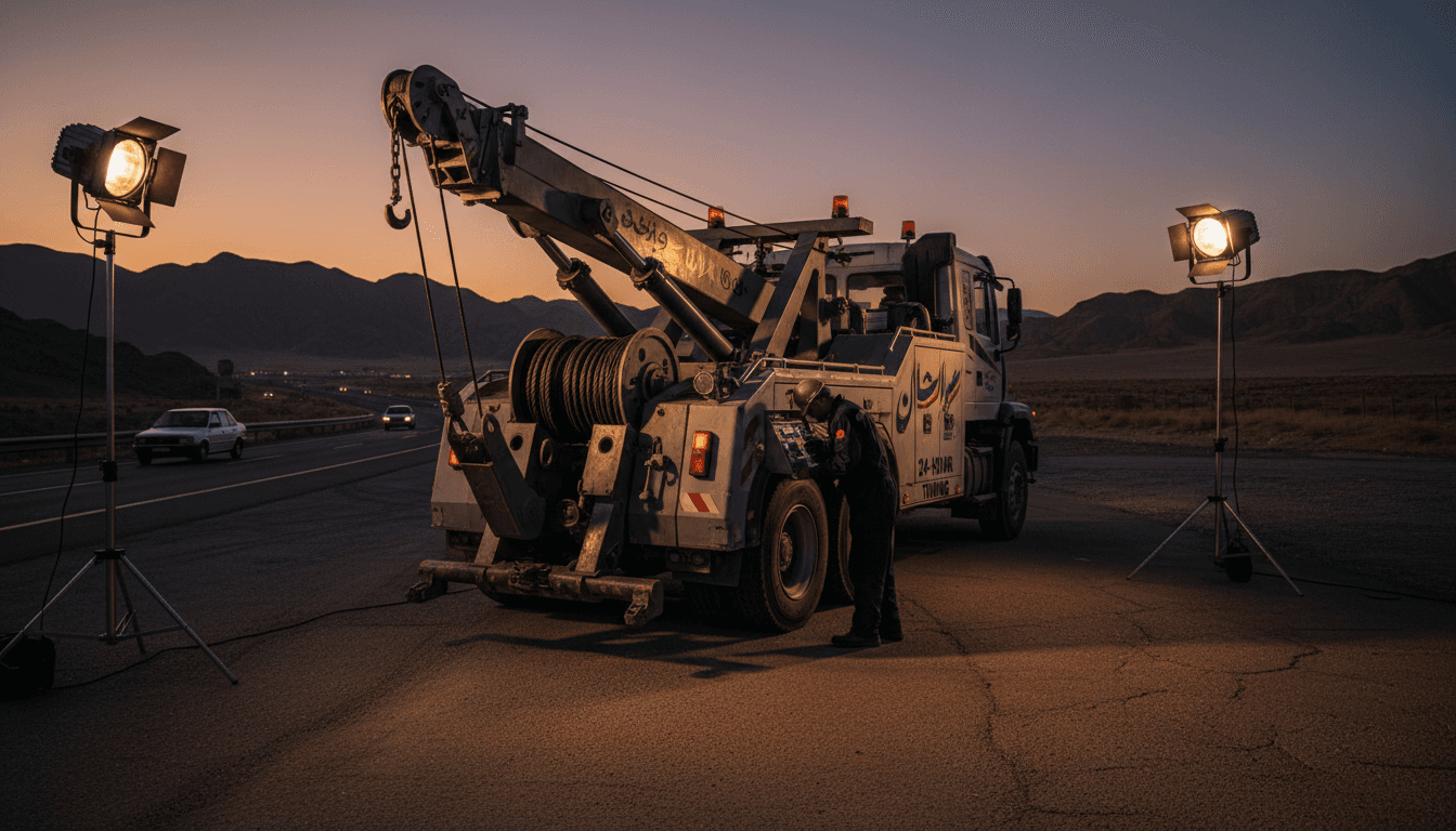 Towing truck and technician ready for roadside assistance