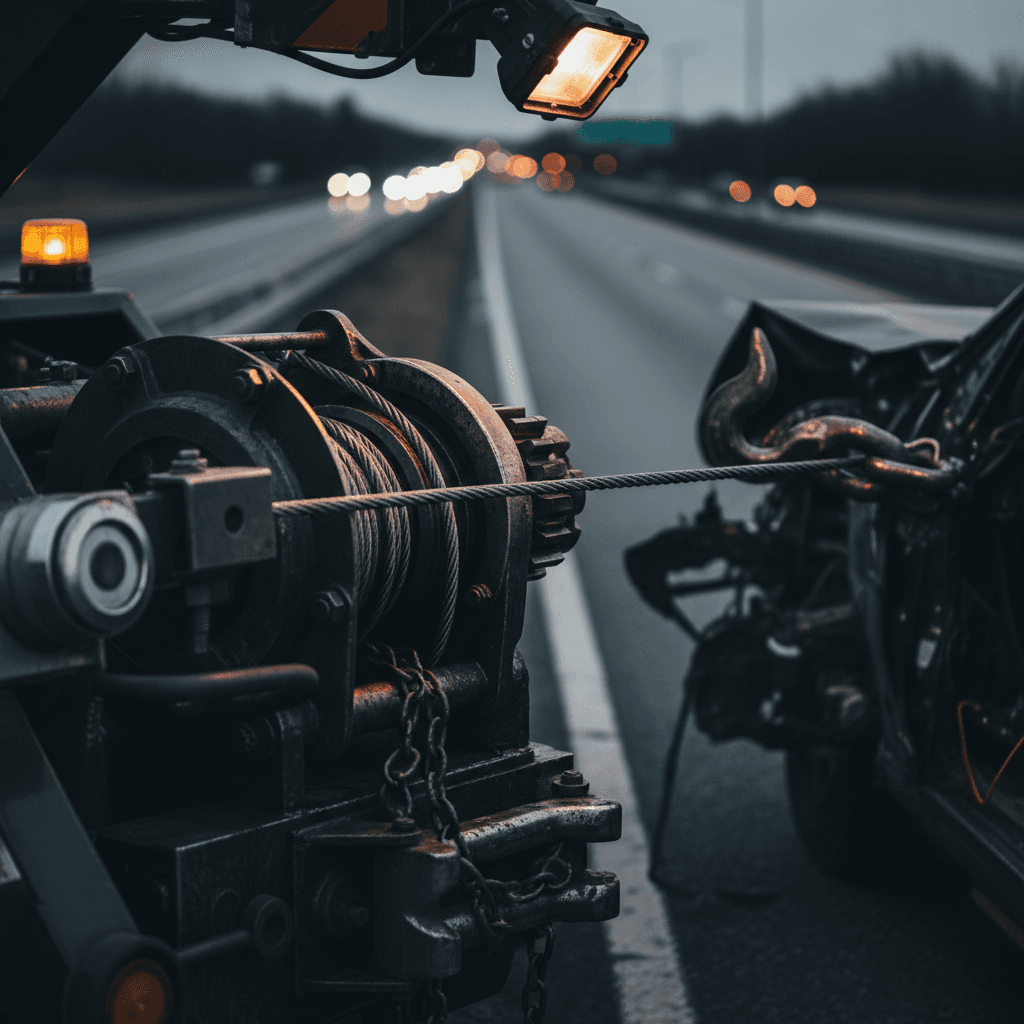 Towing and recovery service with heavy-duty tow truck winch